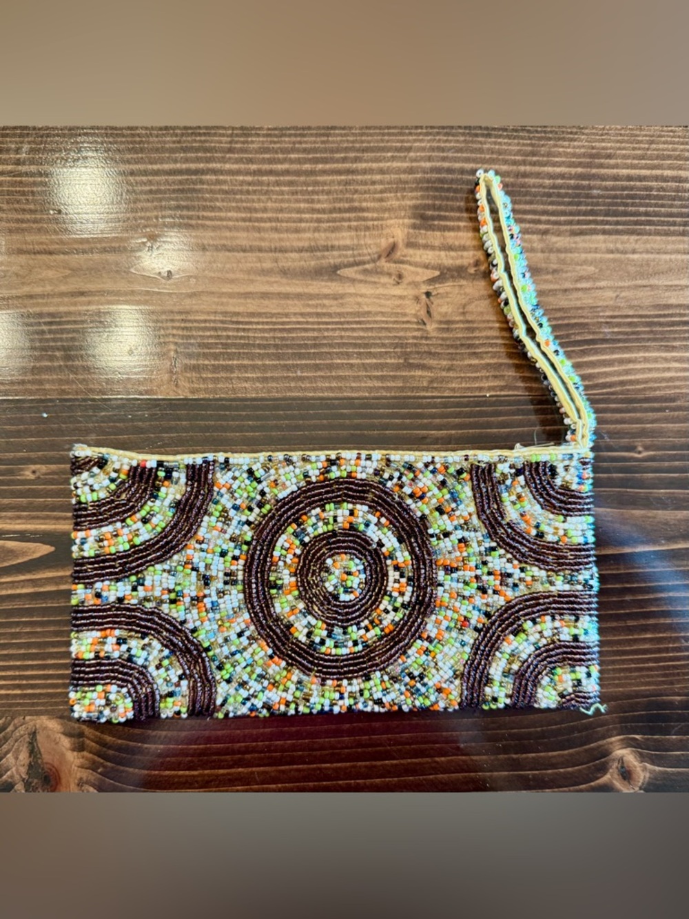 Beaded Boho Multicolor Circle-Pattern Wristlet Wallet